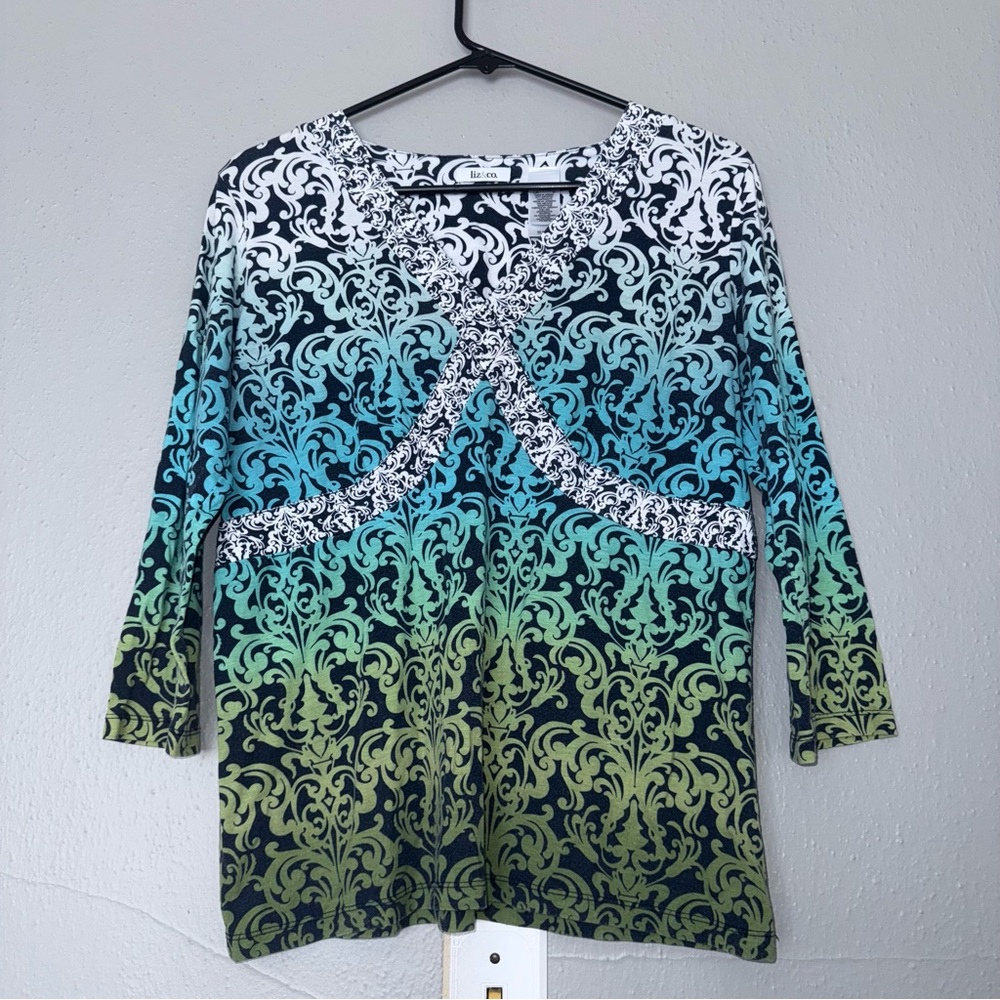 Liz Claiborne Large Blouse 3/4 Sleeve Top lightweight Chic